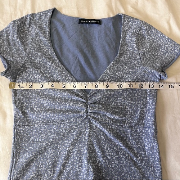 Brandy Melville Light Blue Ruched V-Neck Blouse - Picture 2 of 4